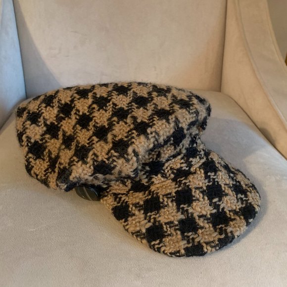 NWOT Misa Harada Wool Houndstooth Paperboy Cap - Picture 1 of 5